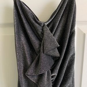 Likely Metallic Ruffle front Strapless Dre…